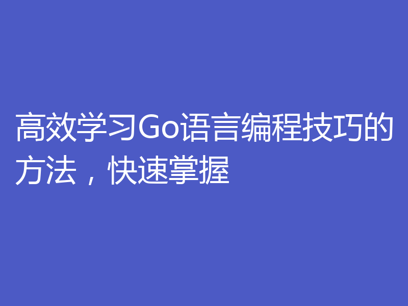 高效学习Go语言编程技巧的方法，快速掌握