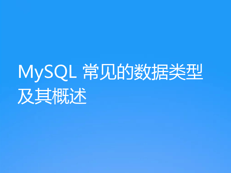 MySQL 常见的数据类型及其概述