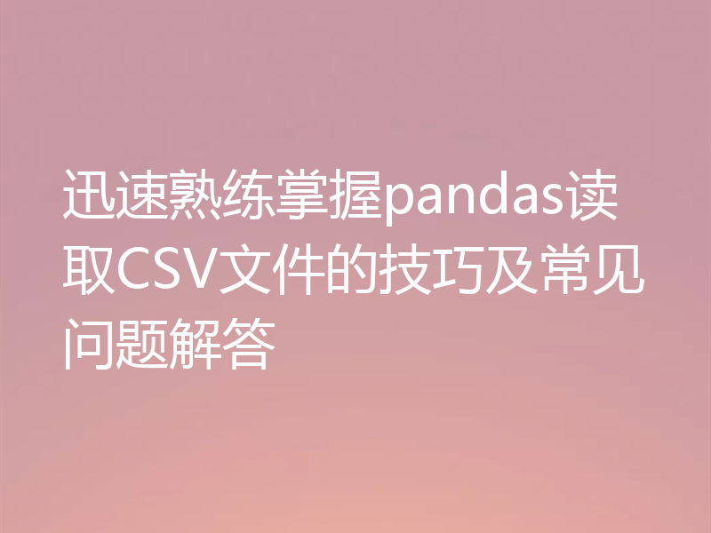 迅速熟练掌握pandas读取CSV文件的技巧及常见问题解答
