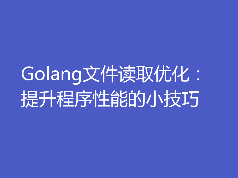Golang文件读取优化：提升程序性能的小技巧