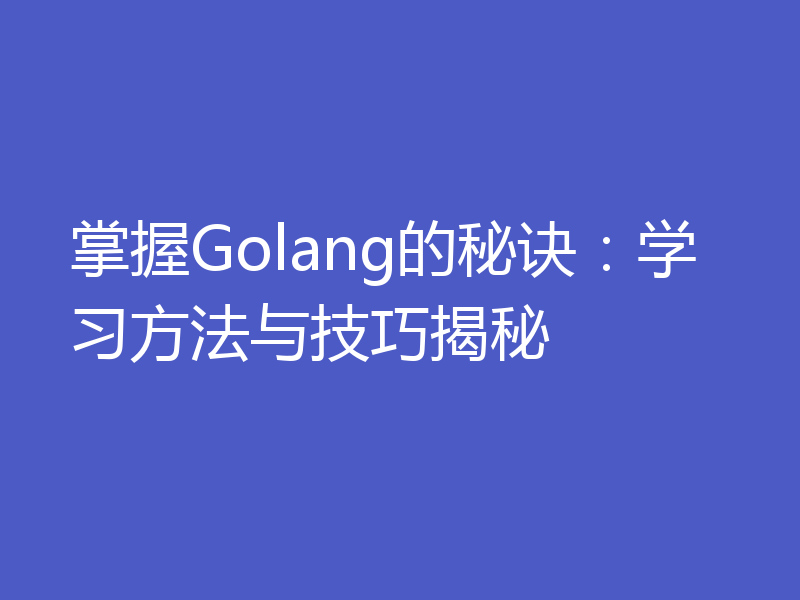 掌握Golang的秘诀：学习方法与技巧揭秘