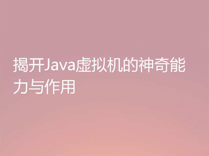 揭开Java虚拟机的神奇能力与作用