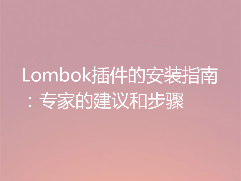 Lombok插件的安装指南：专家的建议和步骤