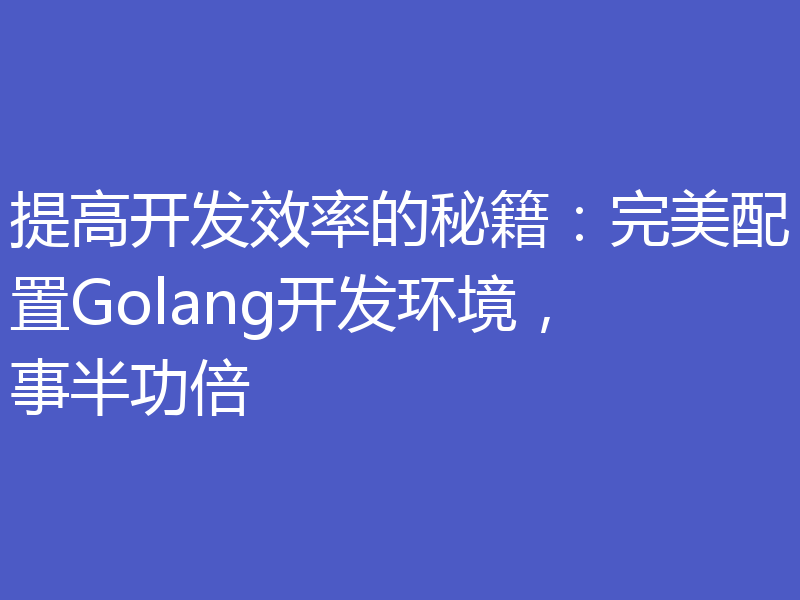 提高开发效率的秘籍：完美配置Golang开发环境，事半功倍