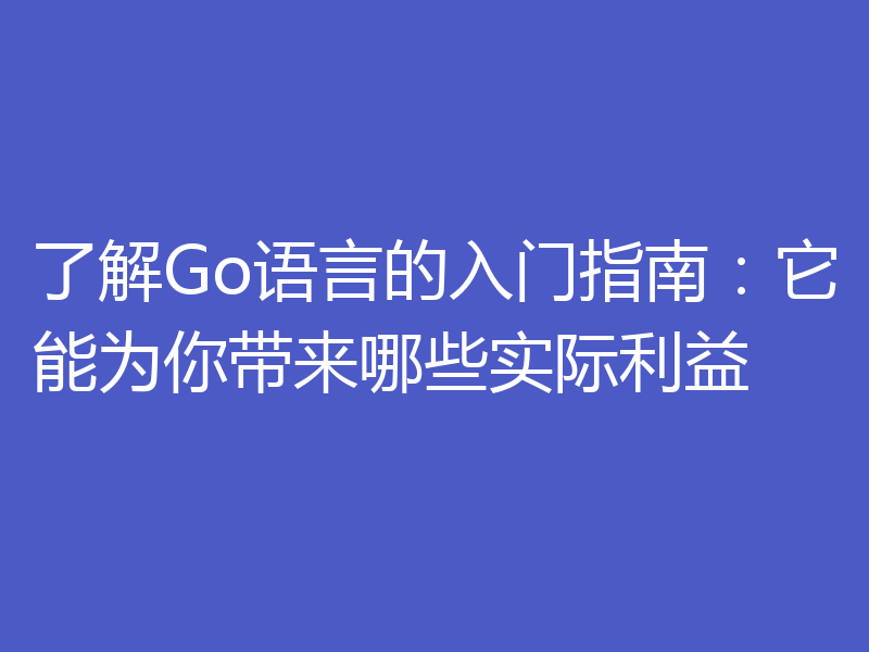 了解Go语言的入门指南：它能为你带来哪些实际利益