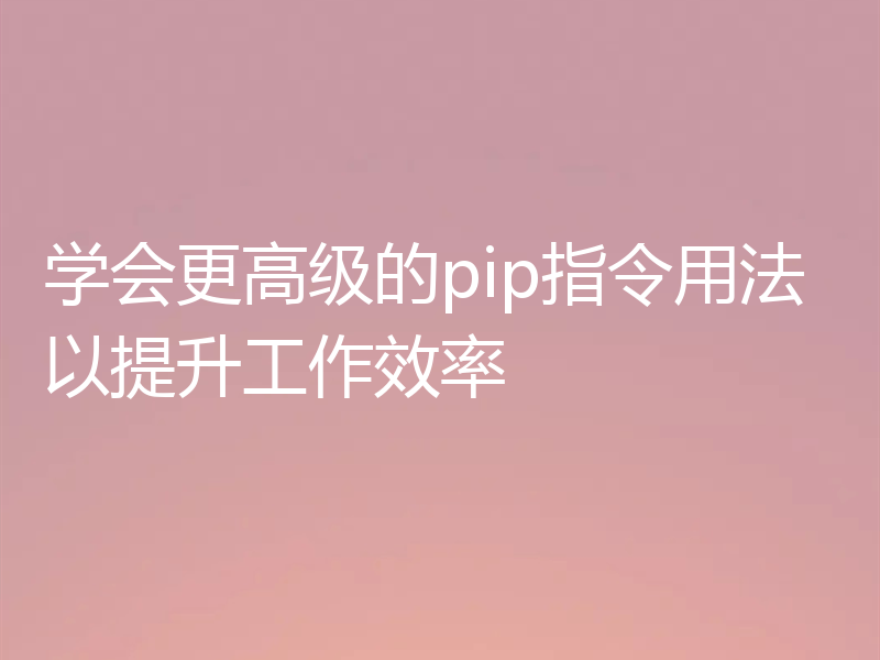 学会更高级的pip指令用法以提升工作效率