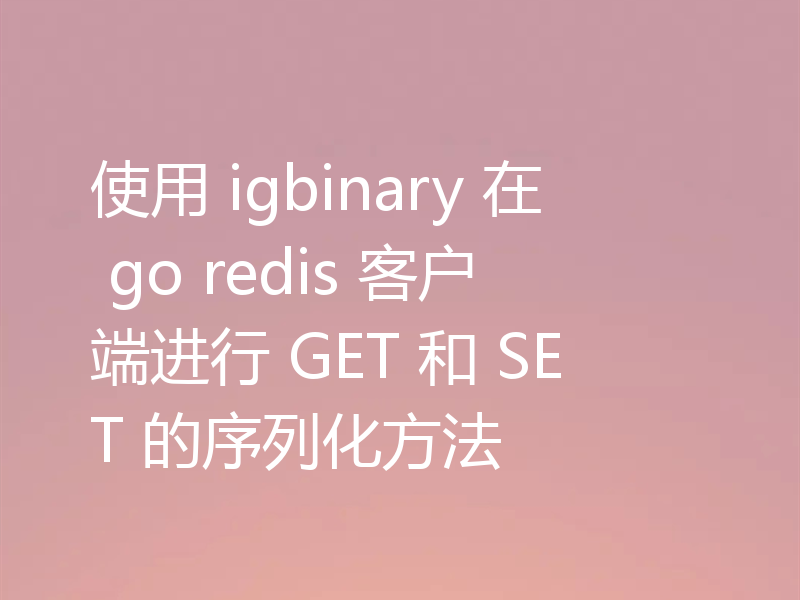 使用 igbinary 在 go redis 客户端进行 GET 和 SET 的序列化方法