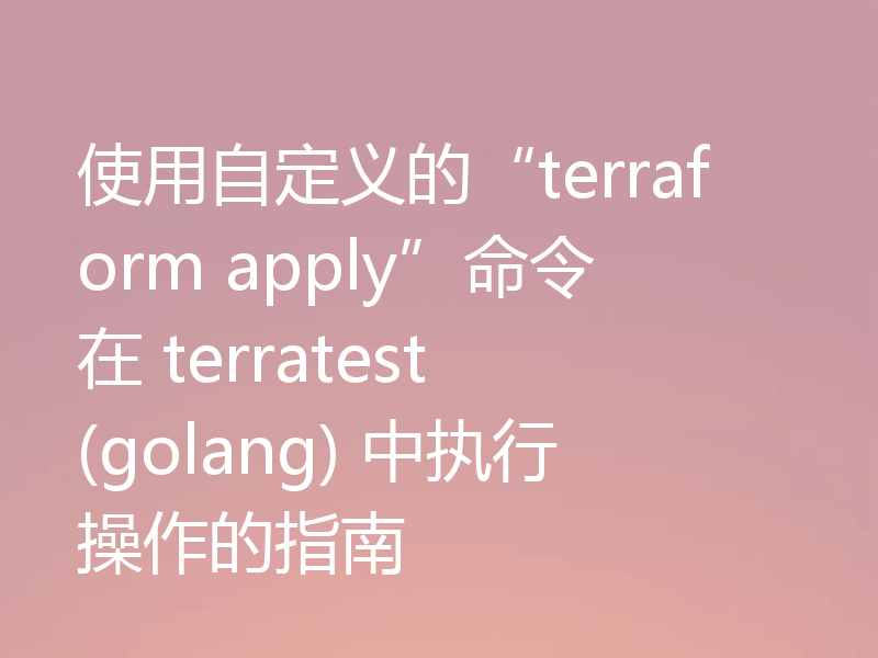 使用自定义的“terraform apply”命令在 terratest (golang) 中执行操作的指南