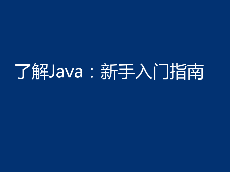 了解Java：新手入门指南