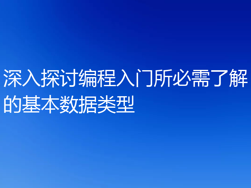 深入探讨编程入门所必需了解的基本数据类型
