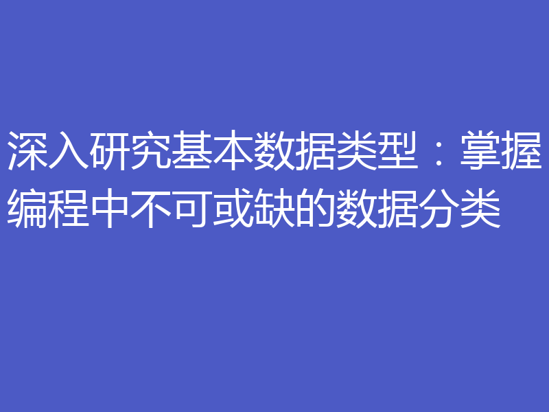 深入研究基本数据类型：掌握编程中不可或缺的数据分类