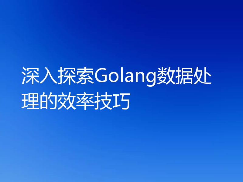 深入探索Golang数据处理的效率技巧
