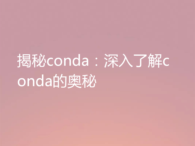 揭秘conda：深入了解conda的奥秘