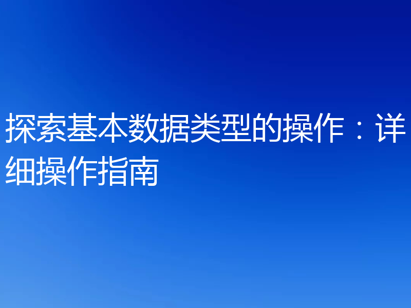 探索基本数据类型的操作：详细操作指南