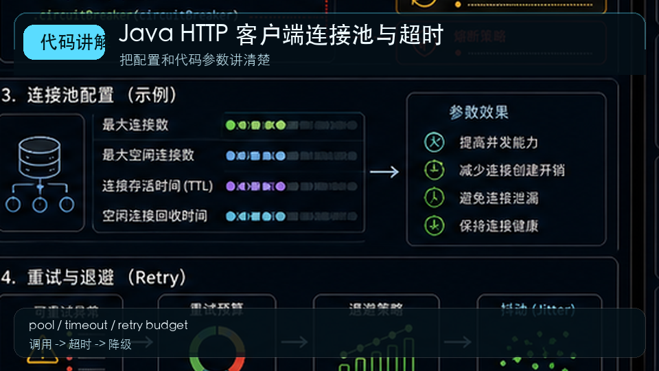Java HTTP 客户端性能优化：连接复用、超时和重试边界 代码讲解图