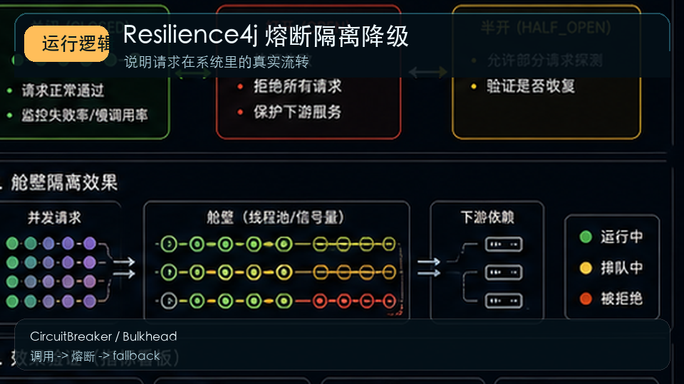 Resilience4j 熔断隔离降级：保护 Spring Boot 慢依赖 运行逻辑图