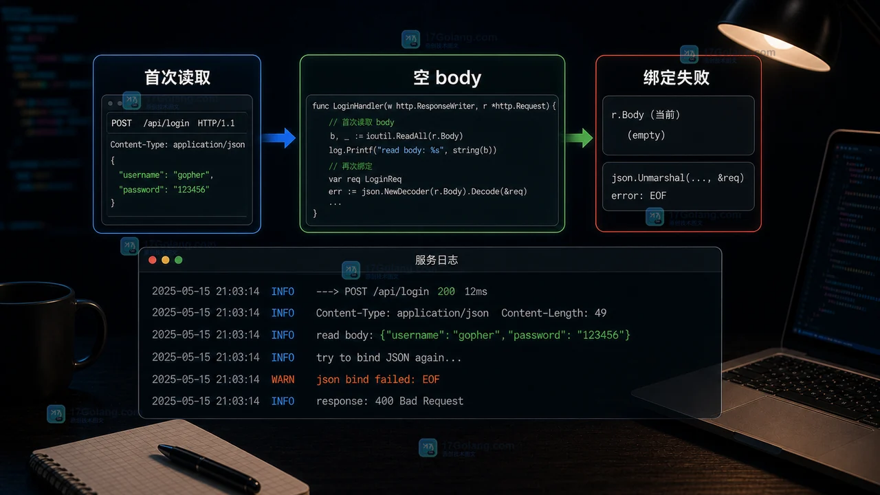 Go HTTP 请求体为什么只能读一次：io.ReadAll 后绑定参数为空怎么排查