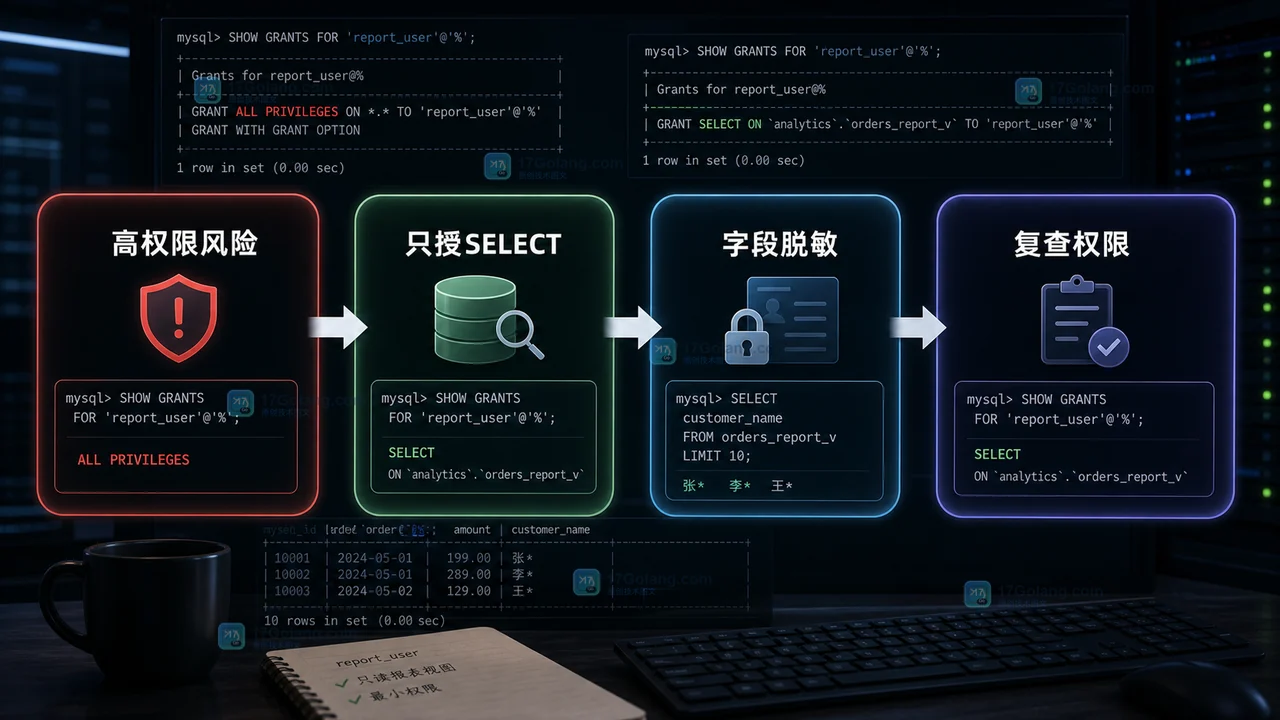 MySQL 报表只读账号怎么设计：用视图和最小权限隔离生产数据
