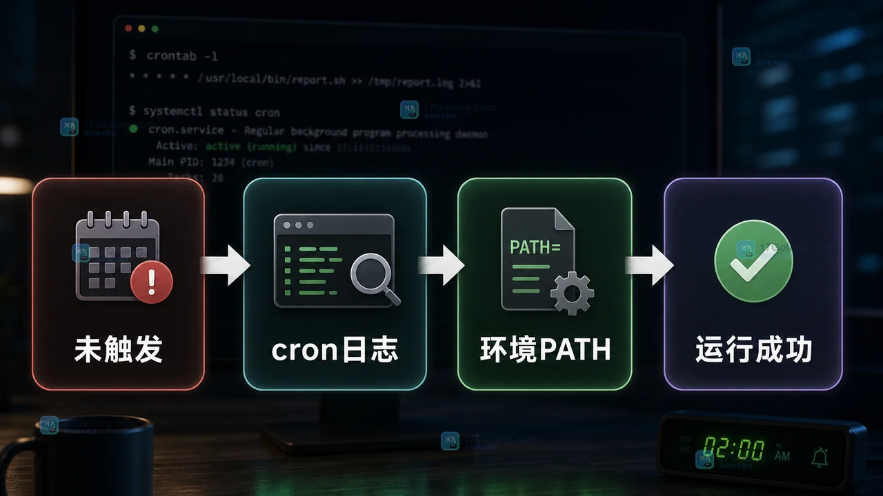 crontab 触发后按 cron 日志、PATH 环境和运行结果逐步排查