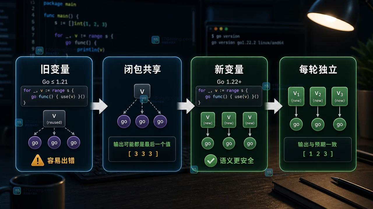 Go 1.22 for range 循环变量从旧变量闭包共享到每轮独立变量的语义变化