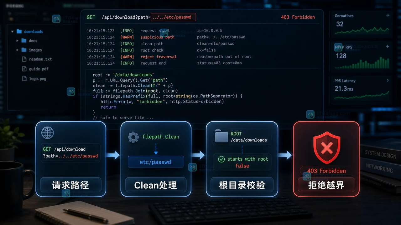 Go 文件下载接口怎么防路径穿越：filepath.Clean、根路径约束和审计日志