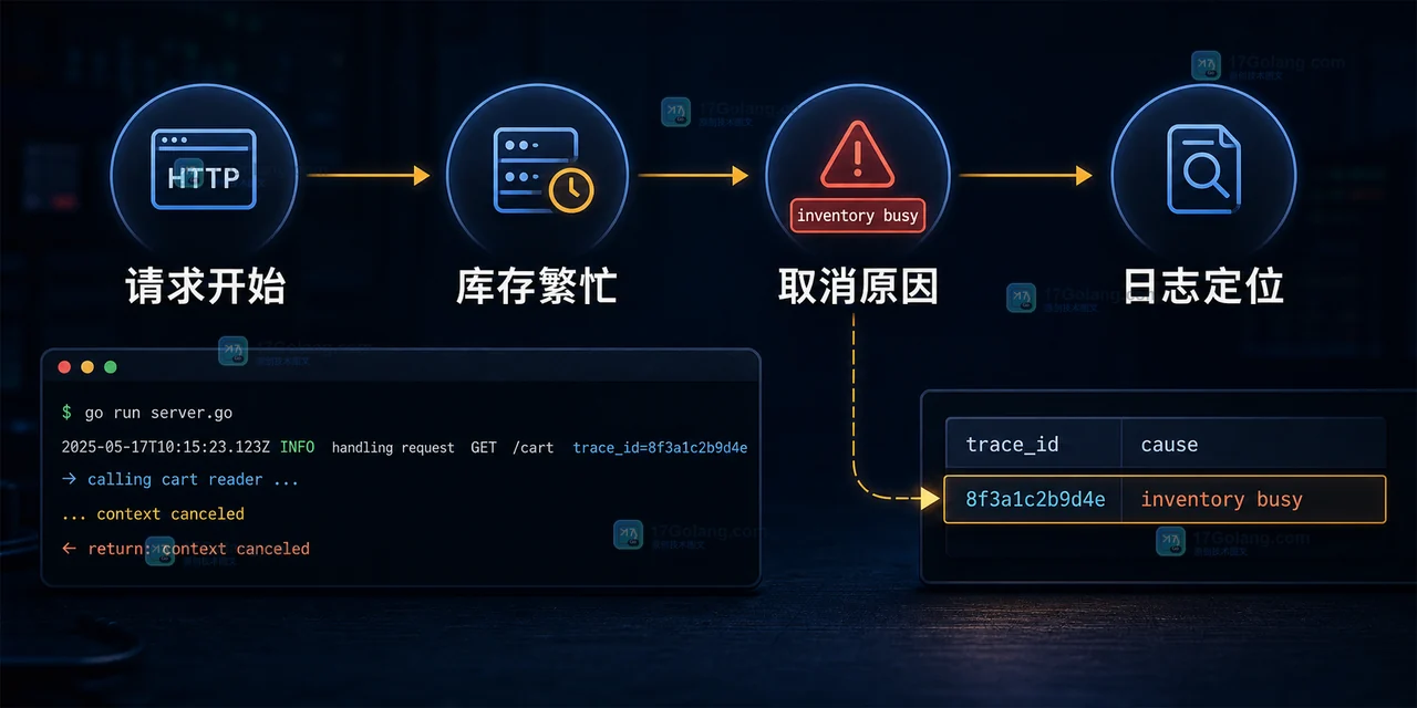 请求中断原因从库存查询传递到应用日志的时间线插图