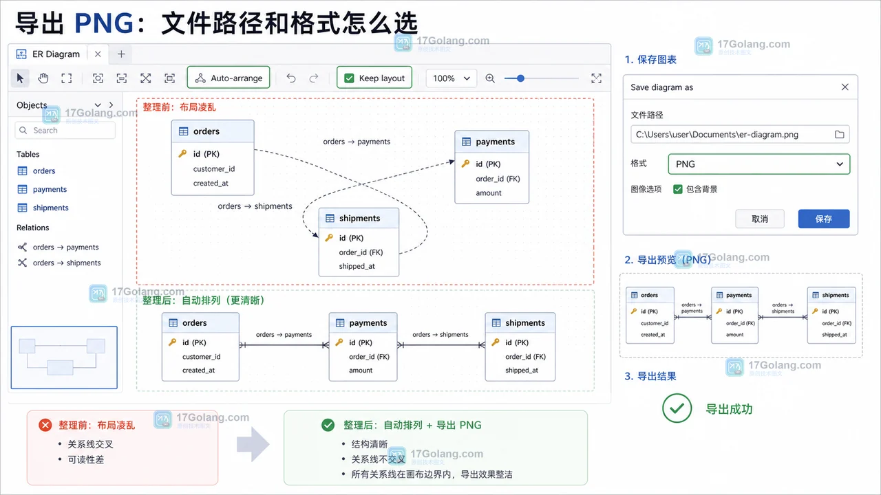 DBeaver 怎么生成 ER 图并导出 PNG：表关系、布局和结果核对