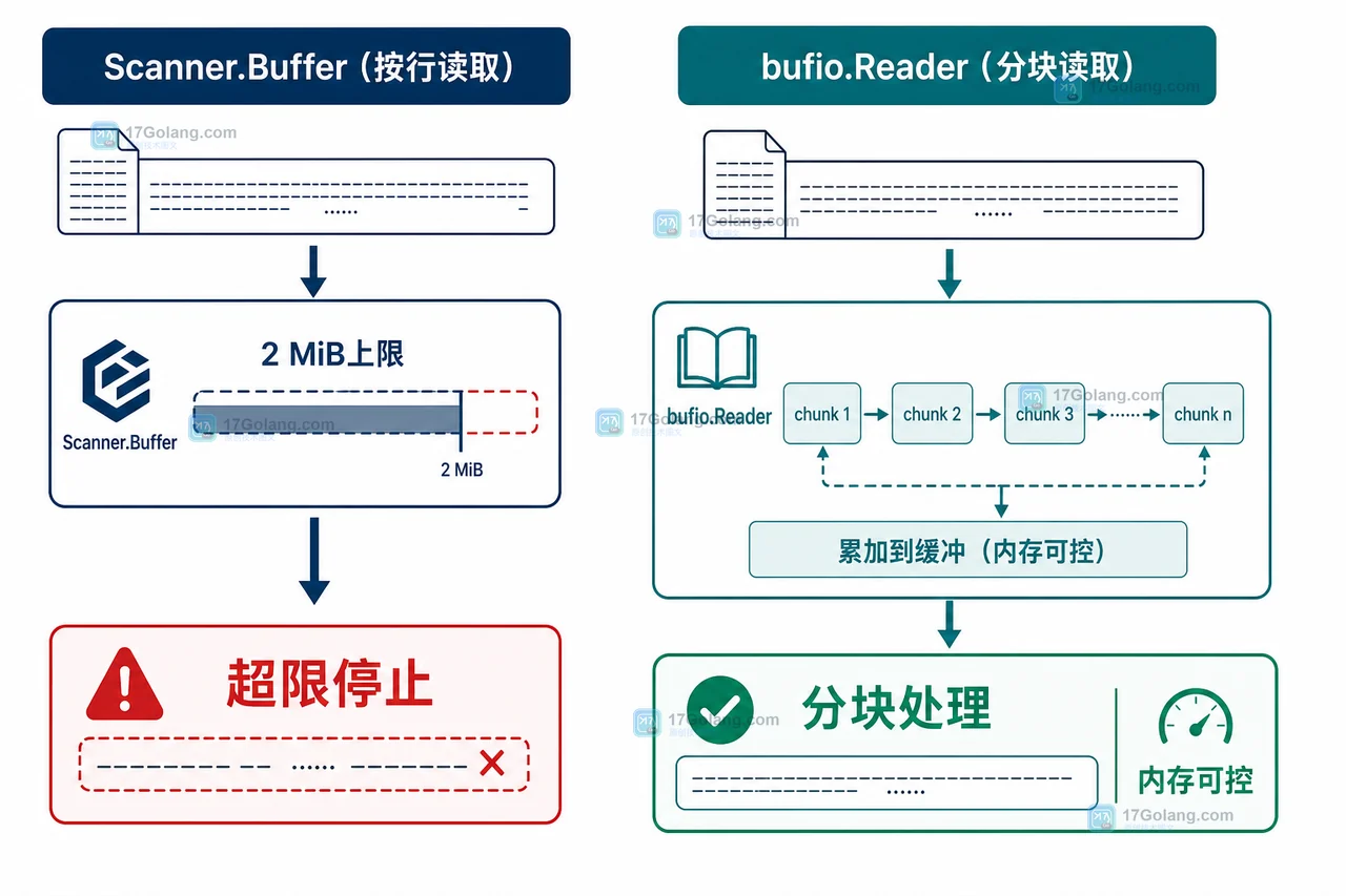 Go bufio.Scanner 遇到 token too long 怎么办：大日志行的长度上限与内存取舍